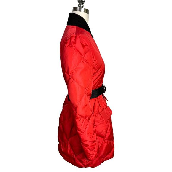 Miu Miu Quilted Down Puffer Jacket Red Black Belted Coat EU 36 - Picture 4 of 9